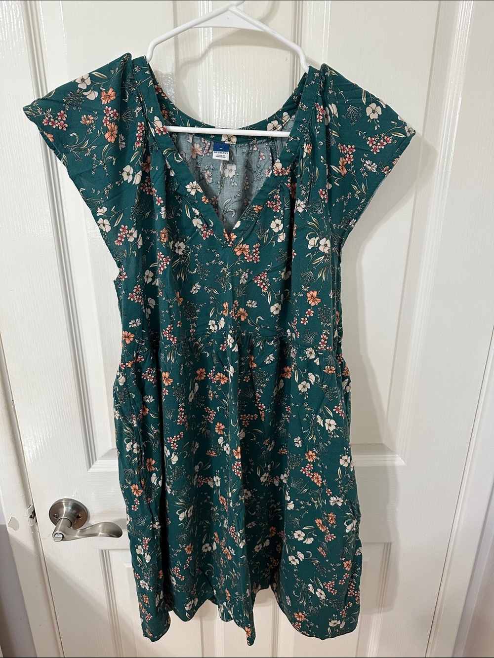 Old Navy Teal Green Floral V-Neck Mini Dress